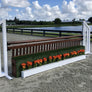 Aluminum Picketed Wing Standards with Ladder style Gate, Turf Wall, and Flower Boxes