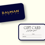 Two Dalman Jump Co. gift cards on a light cream background, showing both the dark navy front with gold logo and the white reverse side with gift card details.