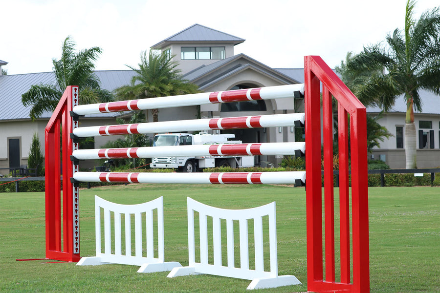 Aluminum Picket Standards from Dalman Jump Co., shown with round poles and picket fence filler